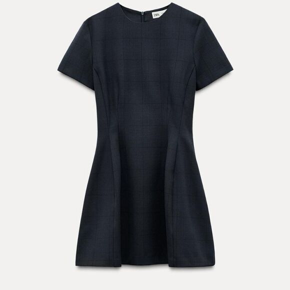 NWT Zara Godet dress zw collection Navy Blue Dress GODET - Picture 3 of 6